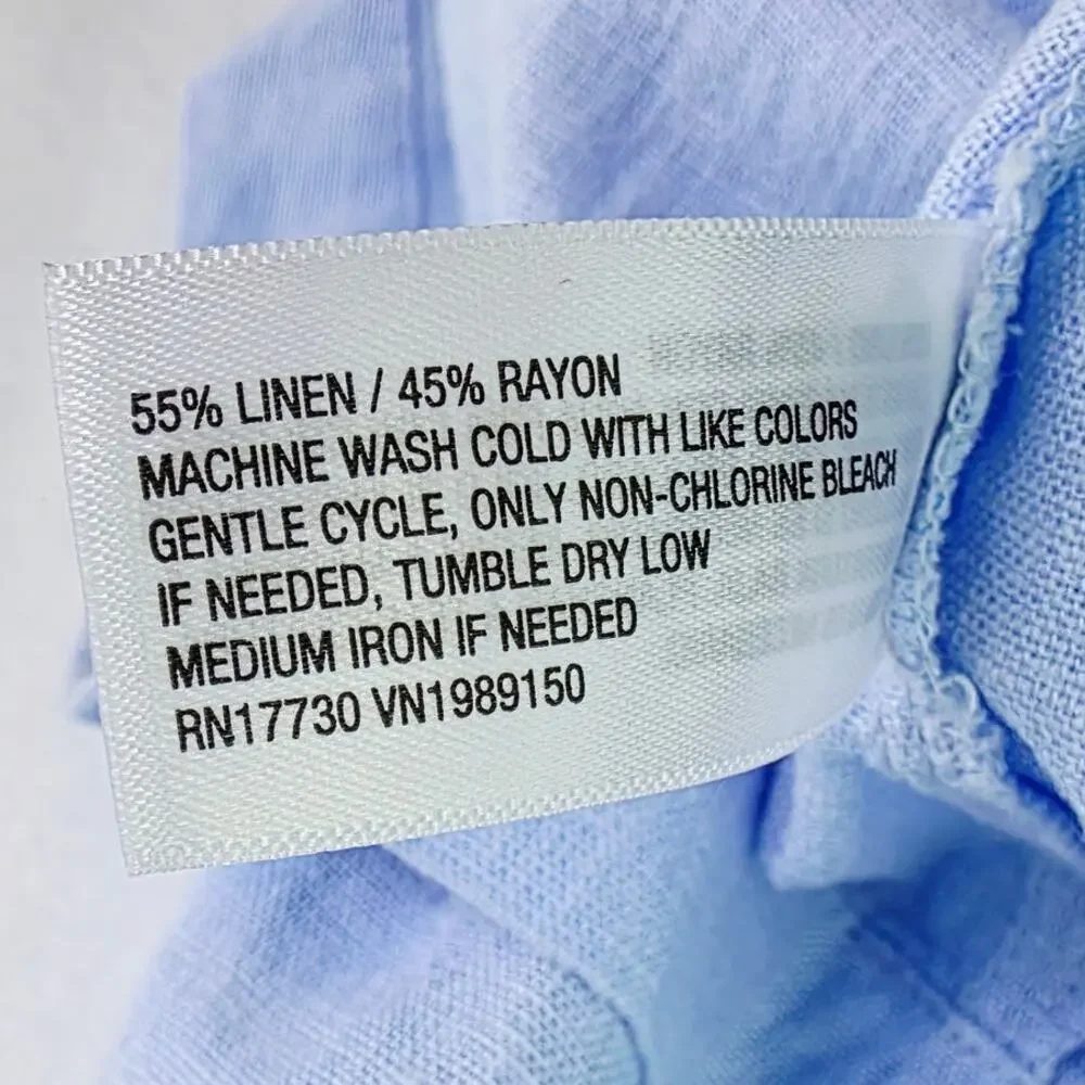 A New Day Mini Linen Dress Size 16 Light Blue Puff Sleeve Cottage Coastal Beach